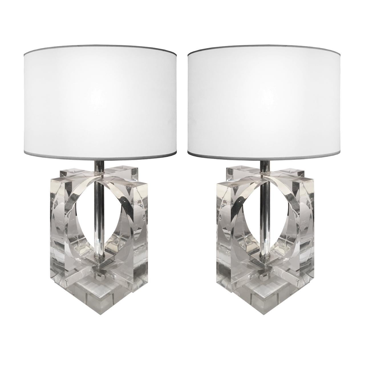 Pair of Acrylic Cutout Lamps For Sale