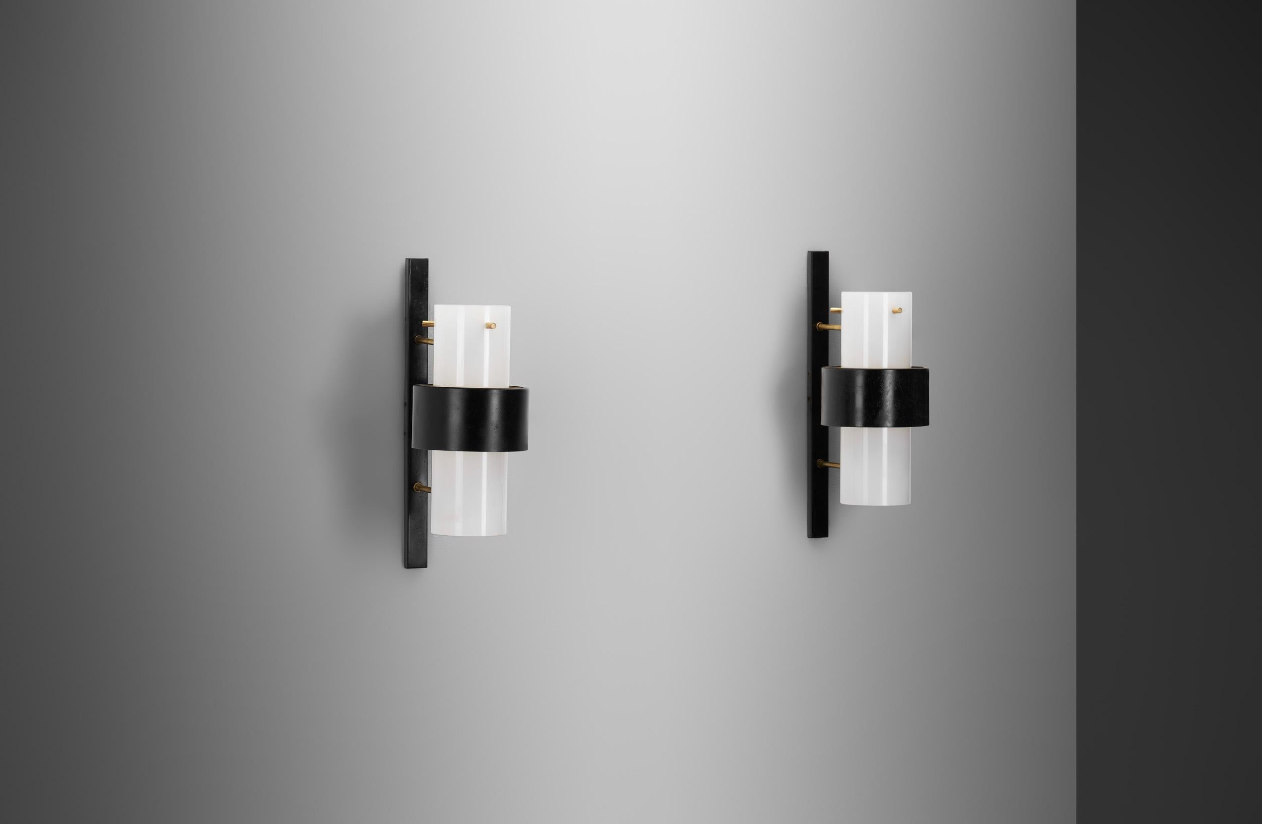 Brass Pair of Acrylic Glass Wall Sconces by Maison Lunel, France 1950s