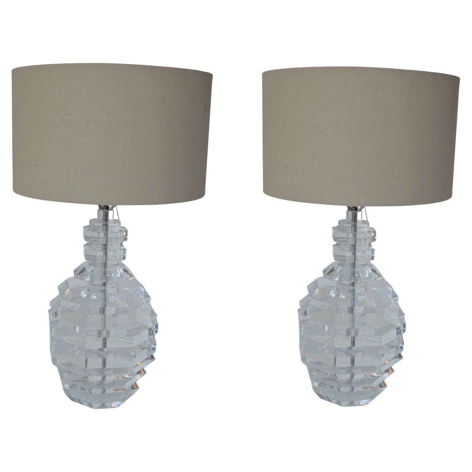Pair of Acrylic Lamps For Sale