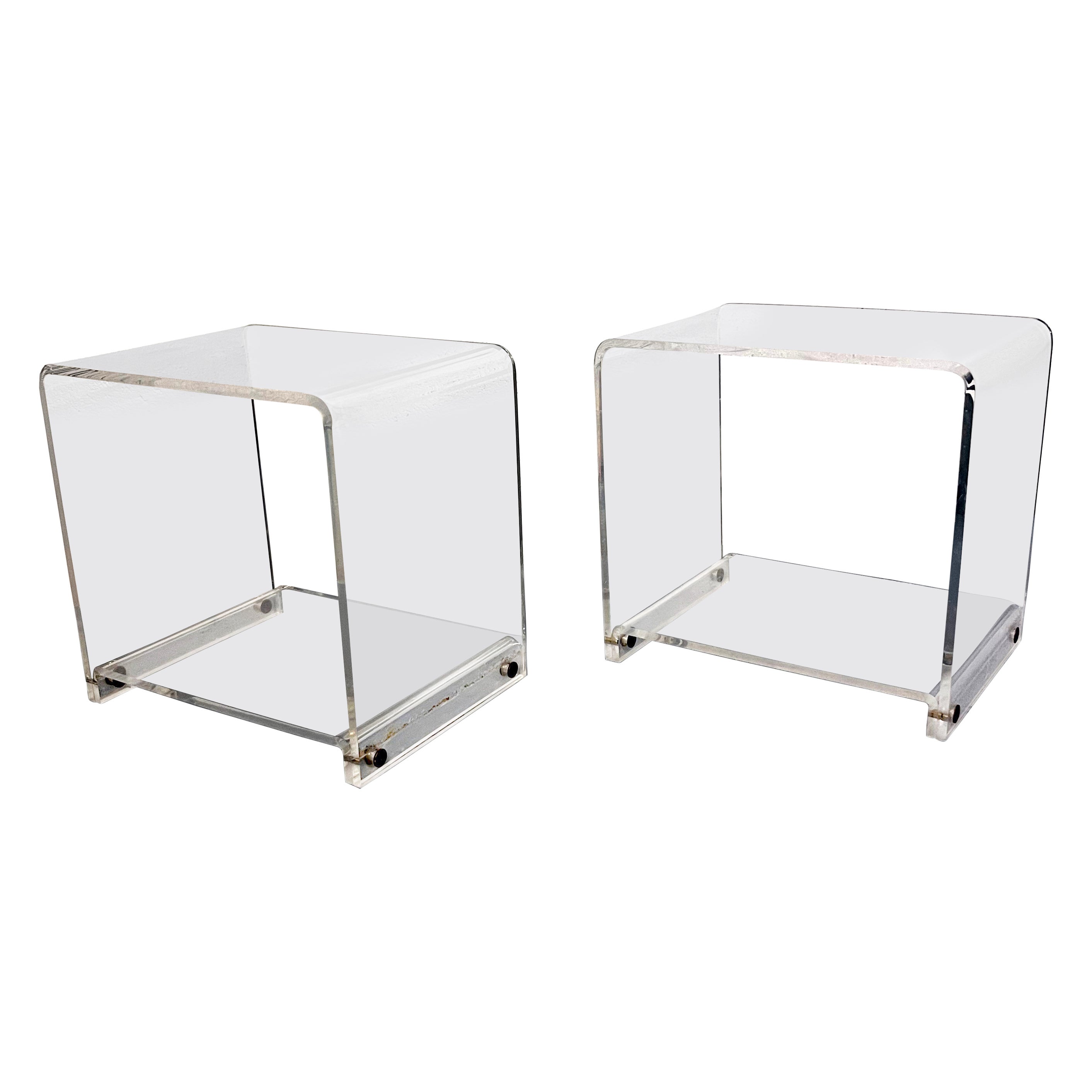 Pair of Acrylic Side Tables in the Style of “Les Invisibles du Marais”, 1970s For Sale