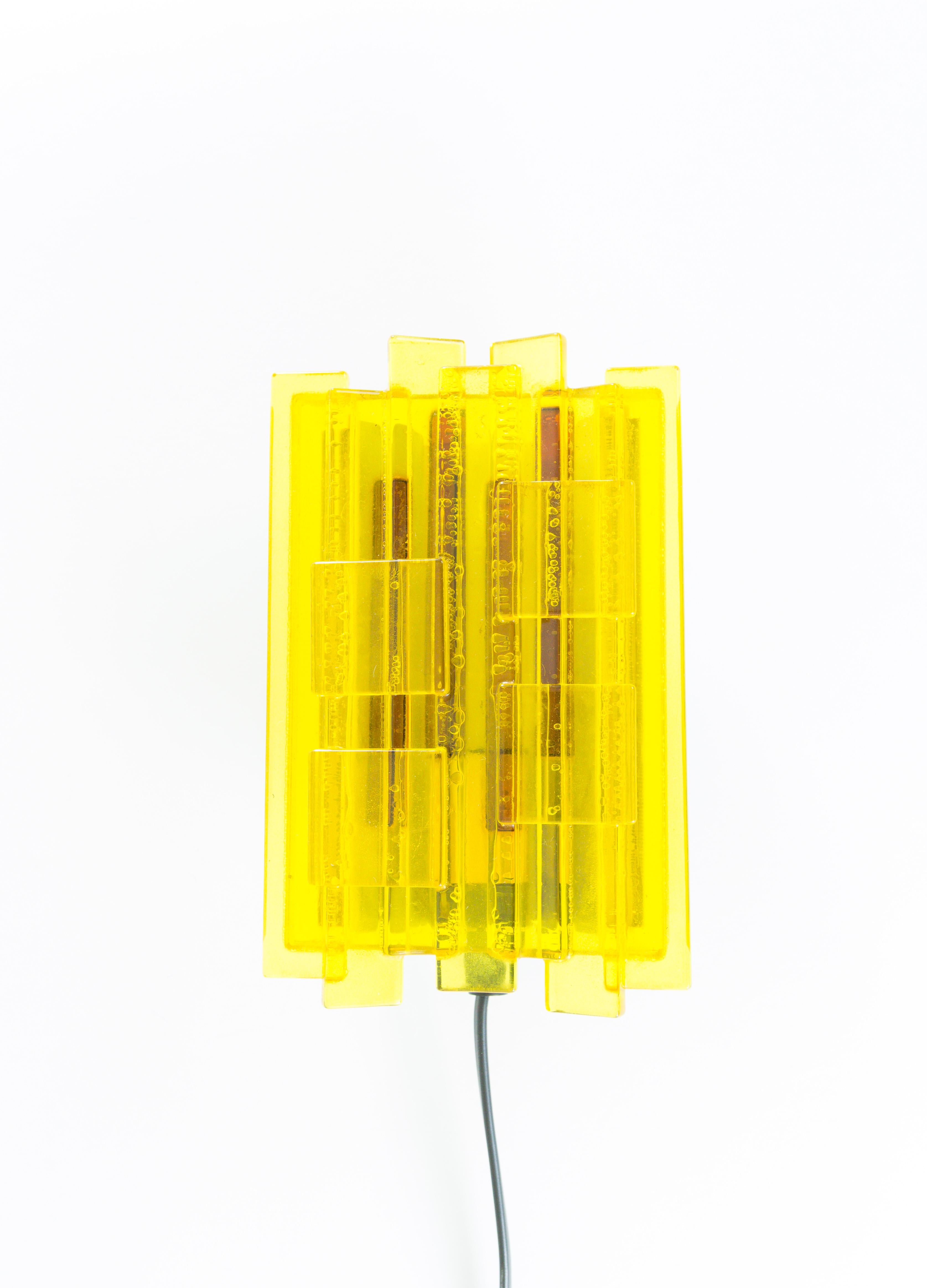 Mid-Century Modern Pair of Acrylic Yellow Wall Lamps by Claus Bolby for Cebo Industri, 1960s