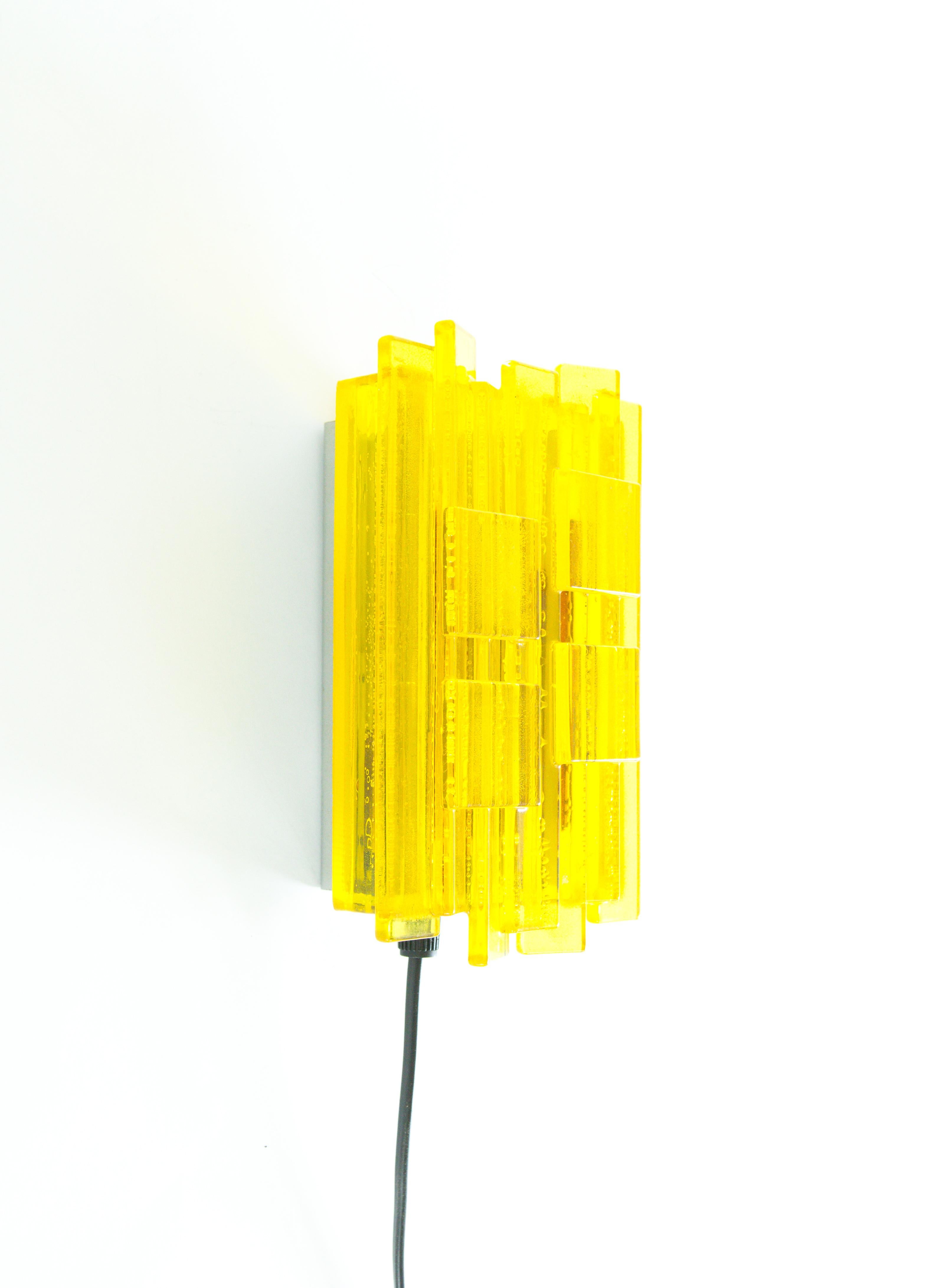 Danish Pair of Acrylic Yellow Wall Lamps by Claus Bolby for Cebo Industri, 1960s