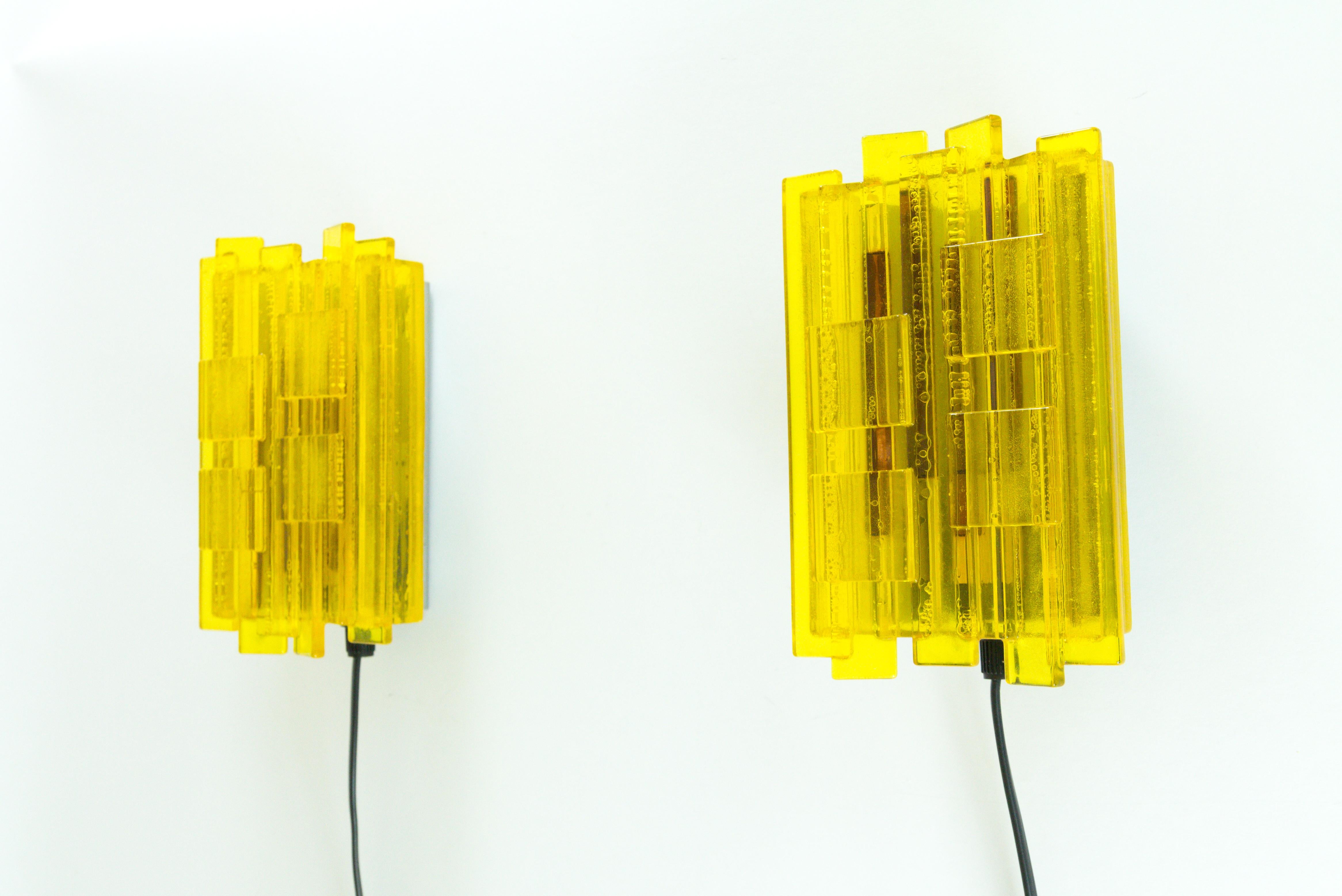 Pair of Acrylic Yellow Wall Lamps by Claus Bolby for Cebo Industri, 1960s In Good Condition In Rotterdam, NL