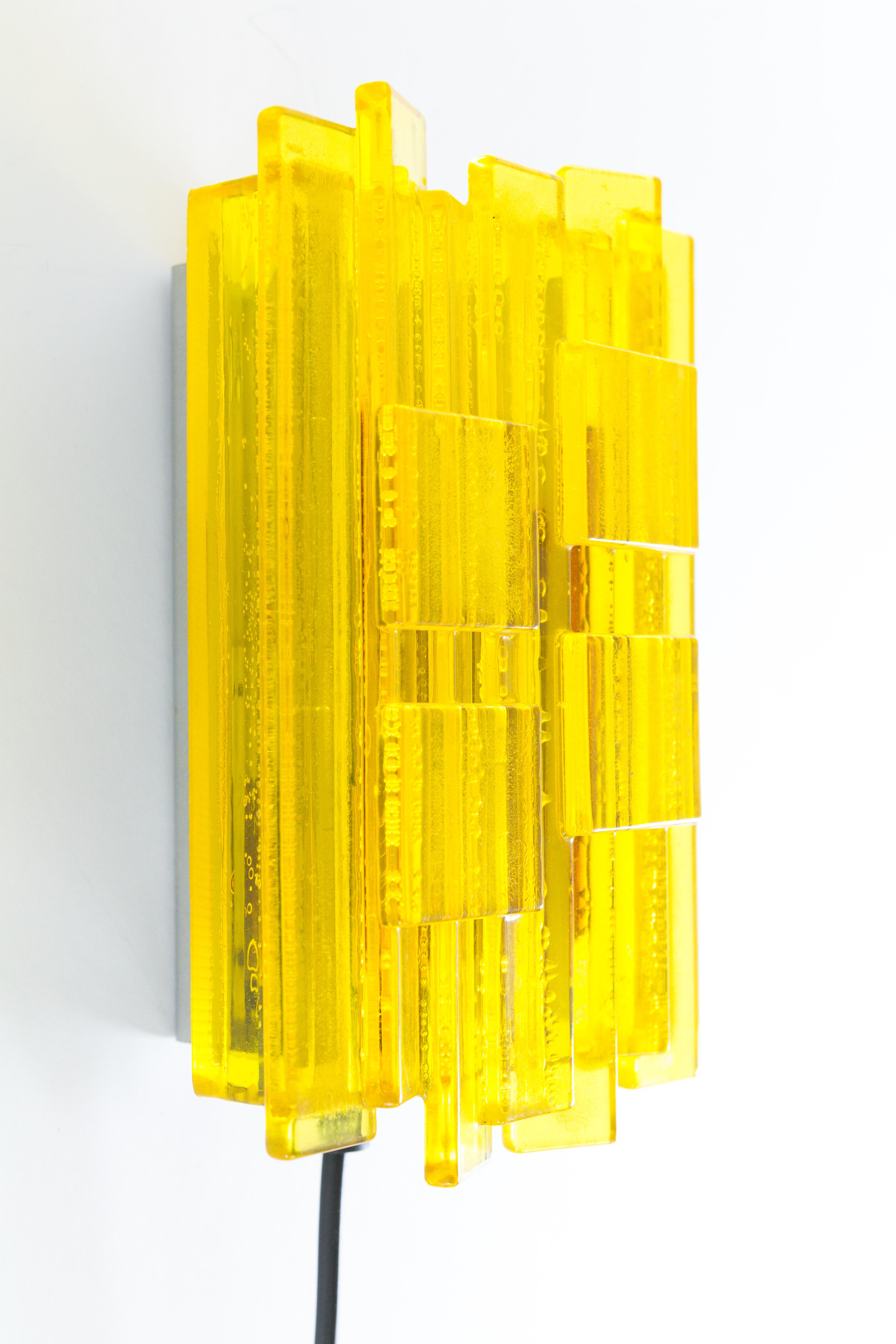 Mid-20th Century Pair of Acrylic Yellow Wall Lamps by Claus Bolby for Cebo Industri, 1960s