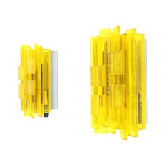 Pair of Acrylic Yellow Wall Lamps by Claus Bolby for Cebo Industri, 1960s