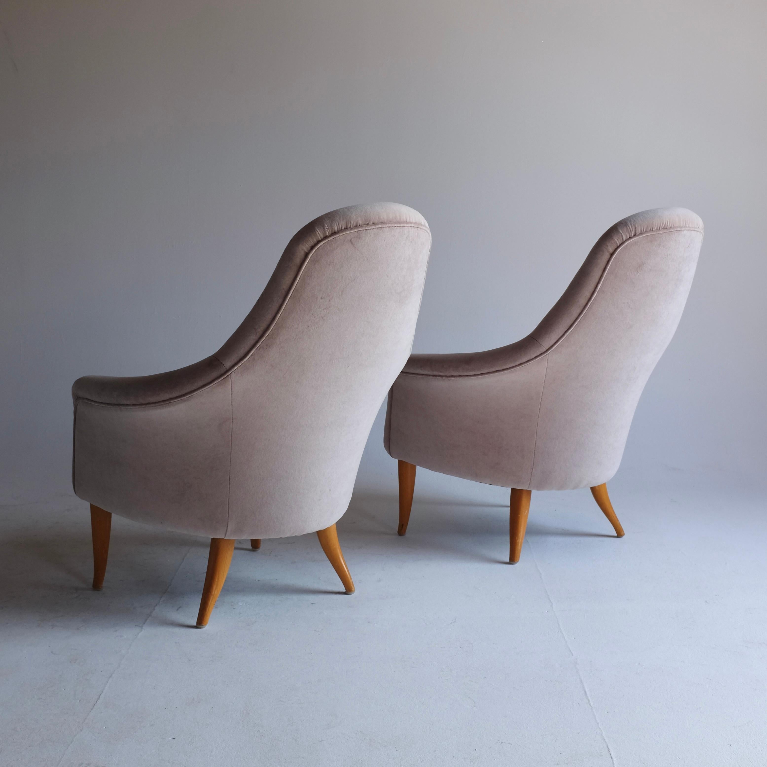 Velvet Pair of Adam Lounge Chairs by Kerstin Hörlin-Holmquist For Sale