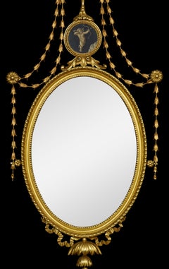 Pair of Adam Revival Gilt Framed Oval Mirrors