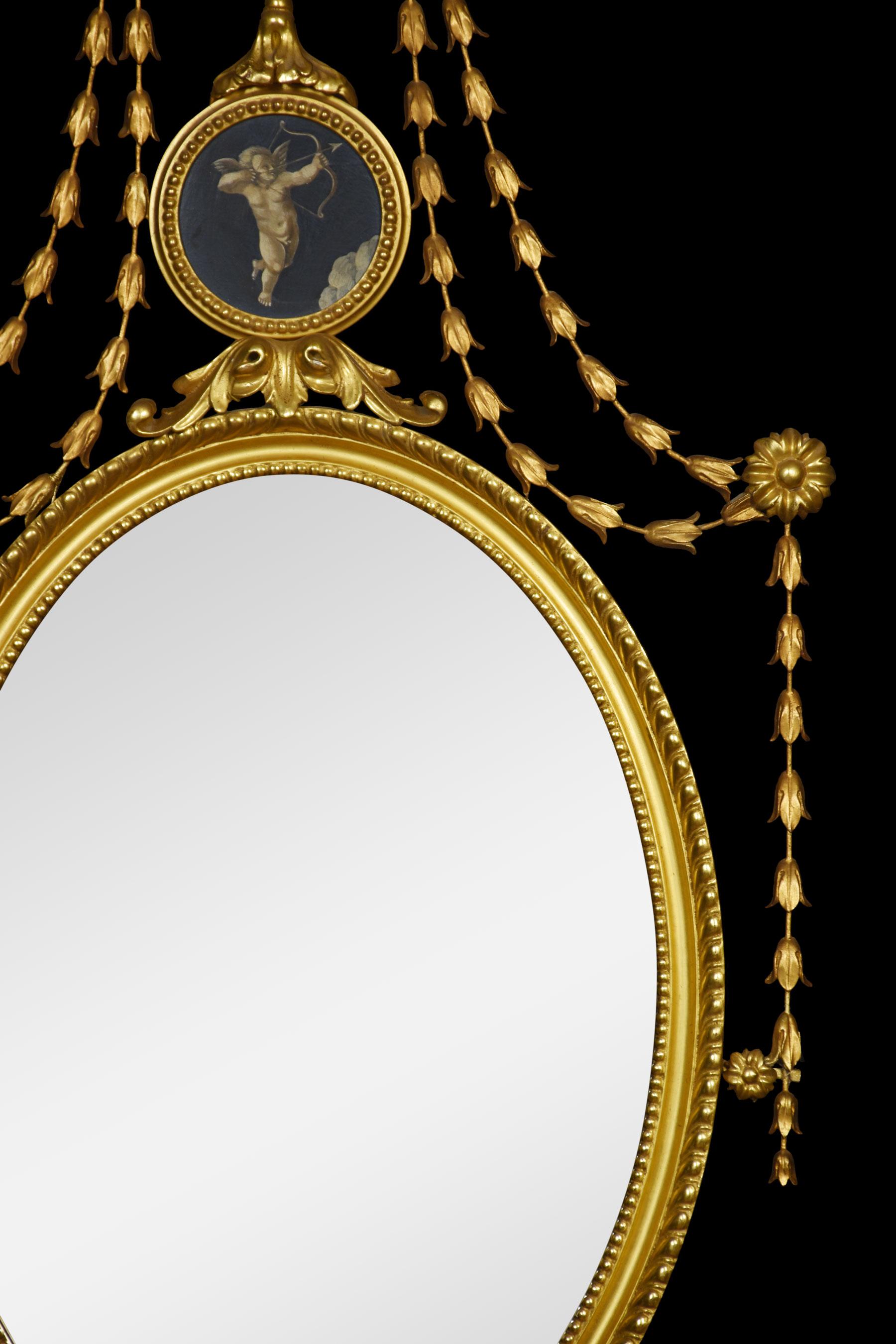 Giltwood Pair of Adam Revival Gilt Framed Oval Mirrors
