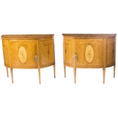 Pair of Adam Revival Marquetry Inlaid Satinwood Side Cabinets, 20th Century