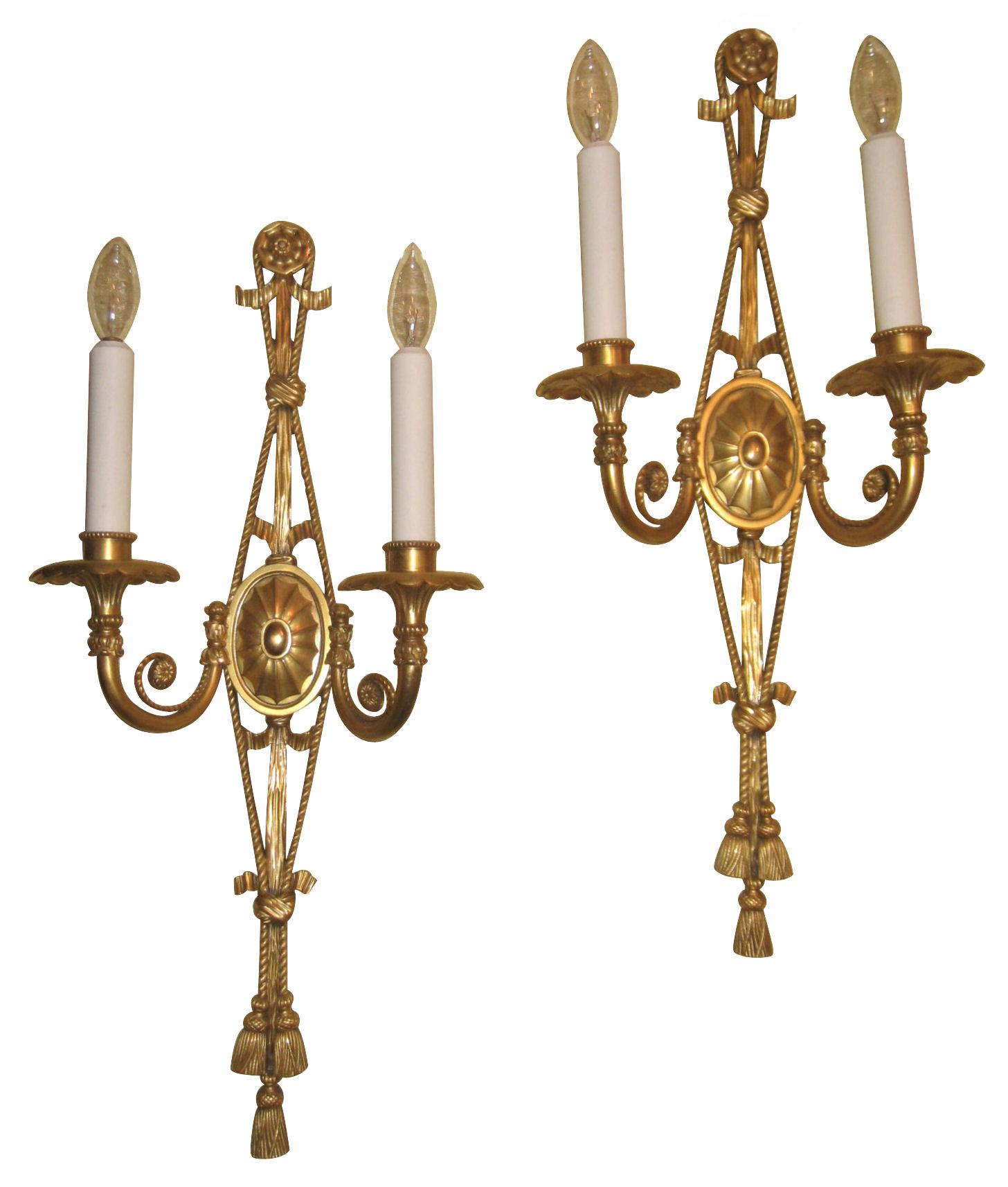 Pair of Adam style gilt bronze two-arm wall light sconces
Stock Number: L217