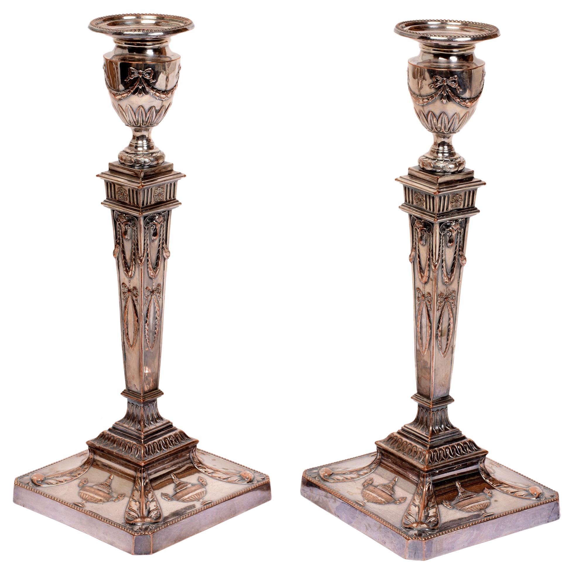 Pair of Adam Style Neoclassical Candlesticks, 19th Century
