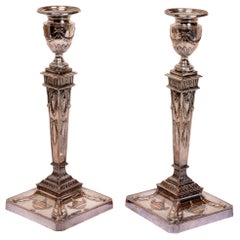 Antique Pair of Adam Style Neoclassical Candlesticks, 19th Century