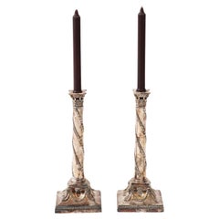 Pair of Adam Style Silver Candlesticks