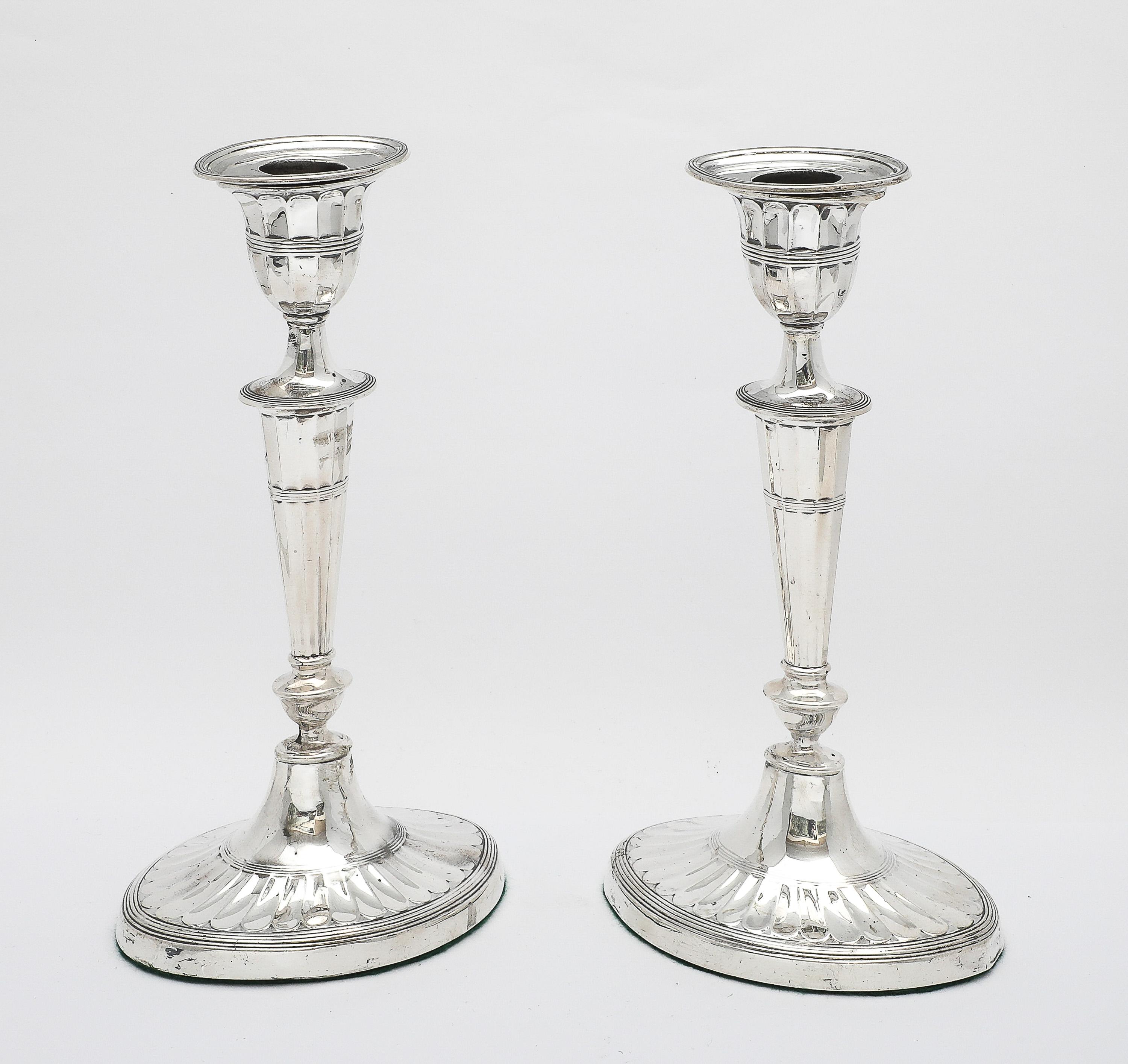 English Pair of Adam -Style Sterling Silver Candlesticks For Sale