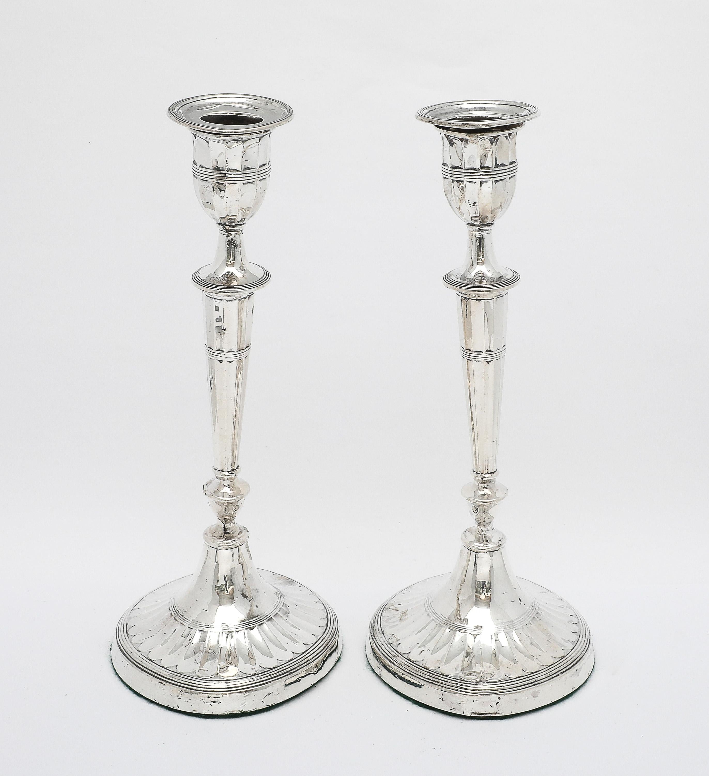 Pair of Adam -Style Sterling Silver Candlesticks In Good Condition For Sale In New York, NY