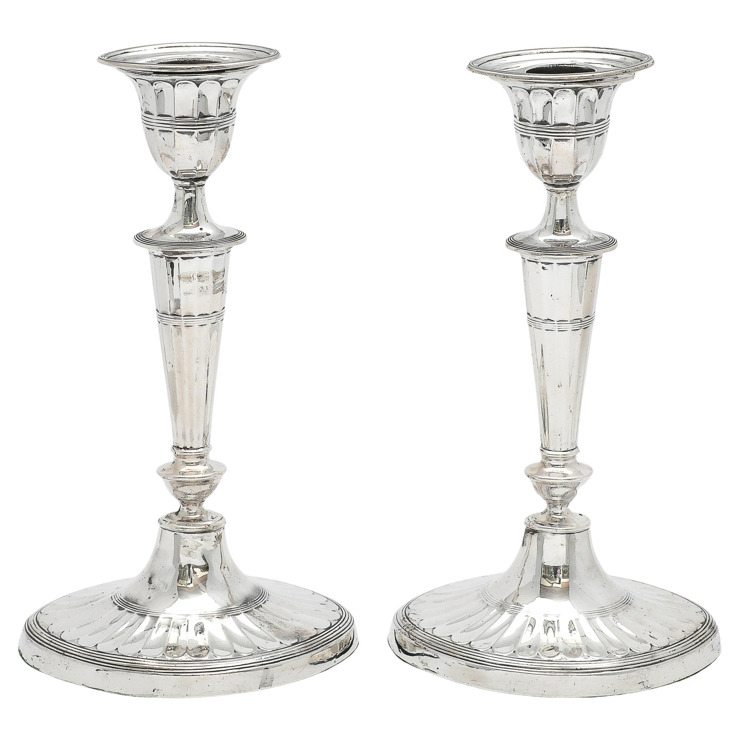Pair of Adam -Style Sterling Silver Candlesticks For Sale