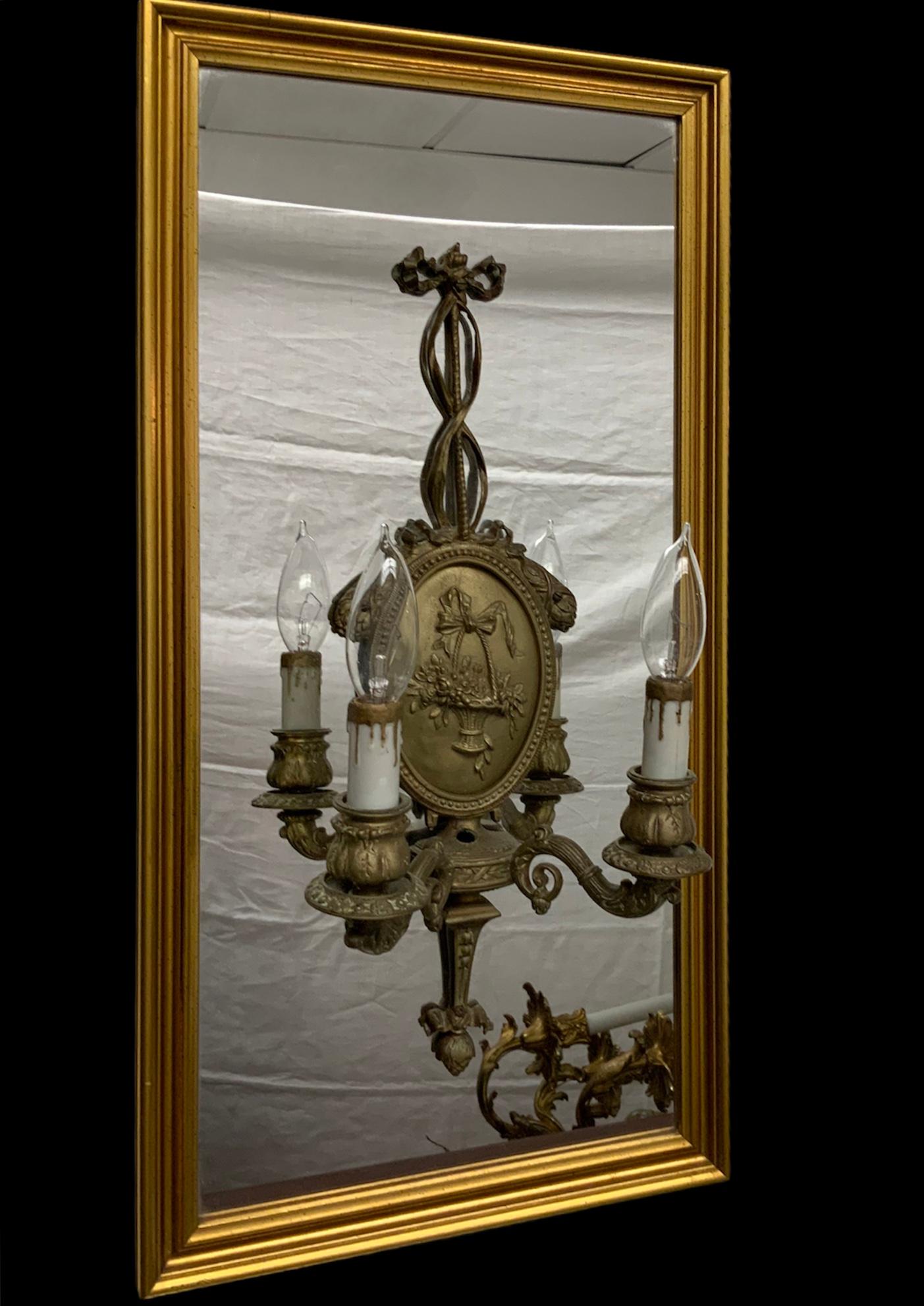 Pair of Adam Style Two Lights Wall Sconces Mirrors In Good Condition For Sale In Guaynabo, PR