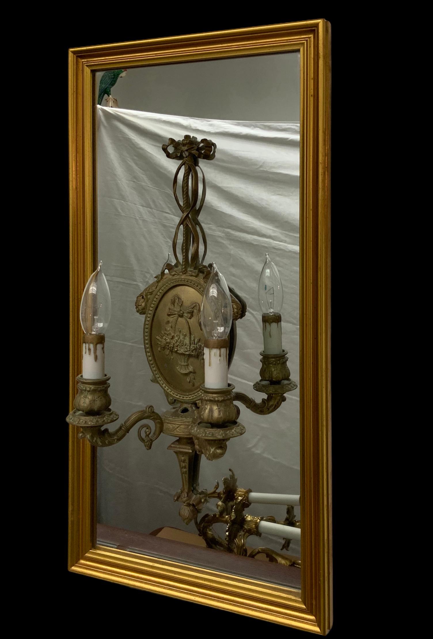 Bronze Pair of Adam Style Two Lights Wall Sconces Mirrors For Sale