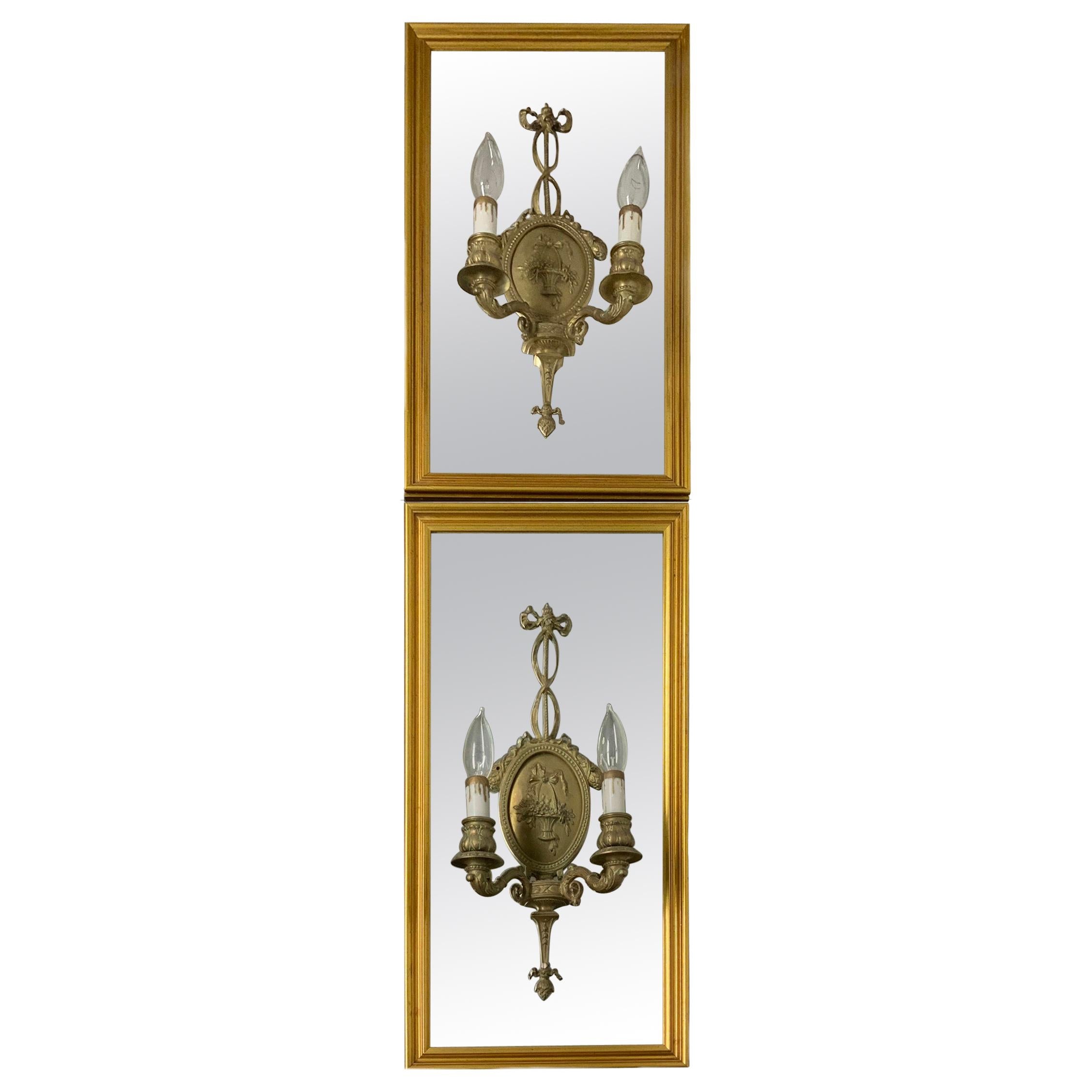 Pair of Adam Style Two Lights Wall Sconces Mirrors For Sale