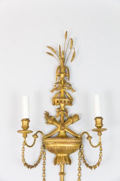 Pair of Adam Style Wall Sconces in Gilt Stucco and Metal, 1950s
