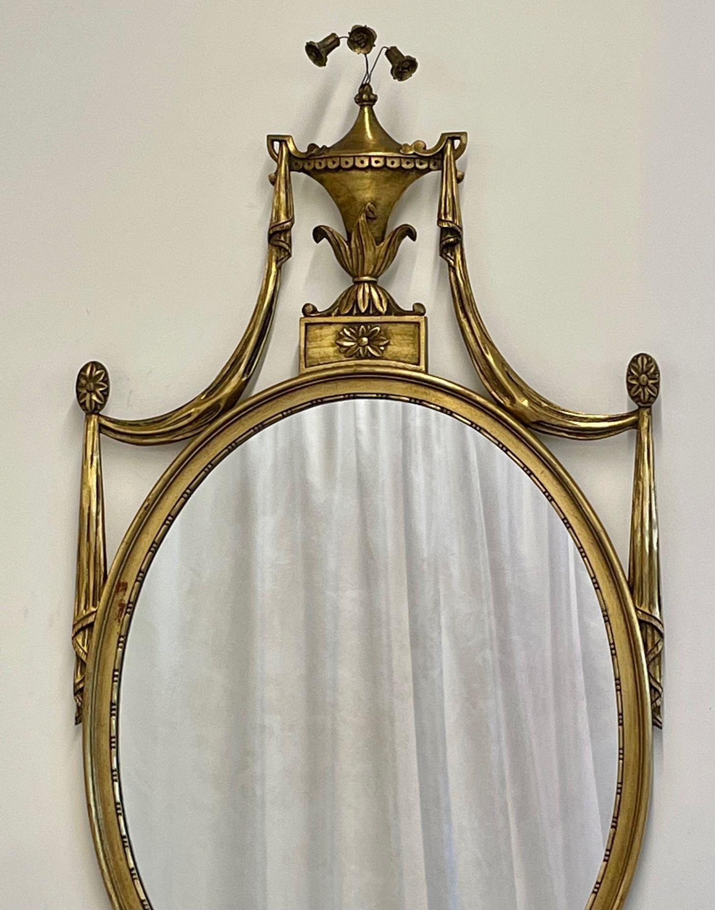 Pair of Adams Style Giltwood Wall Mirrors, Console or Commode Mirrors For Sale 1
