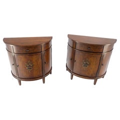 Pair of Adams Style Hand Painted Cherry Demi Lune Dressers Sideboards Consoles