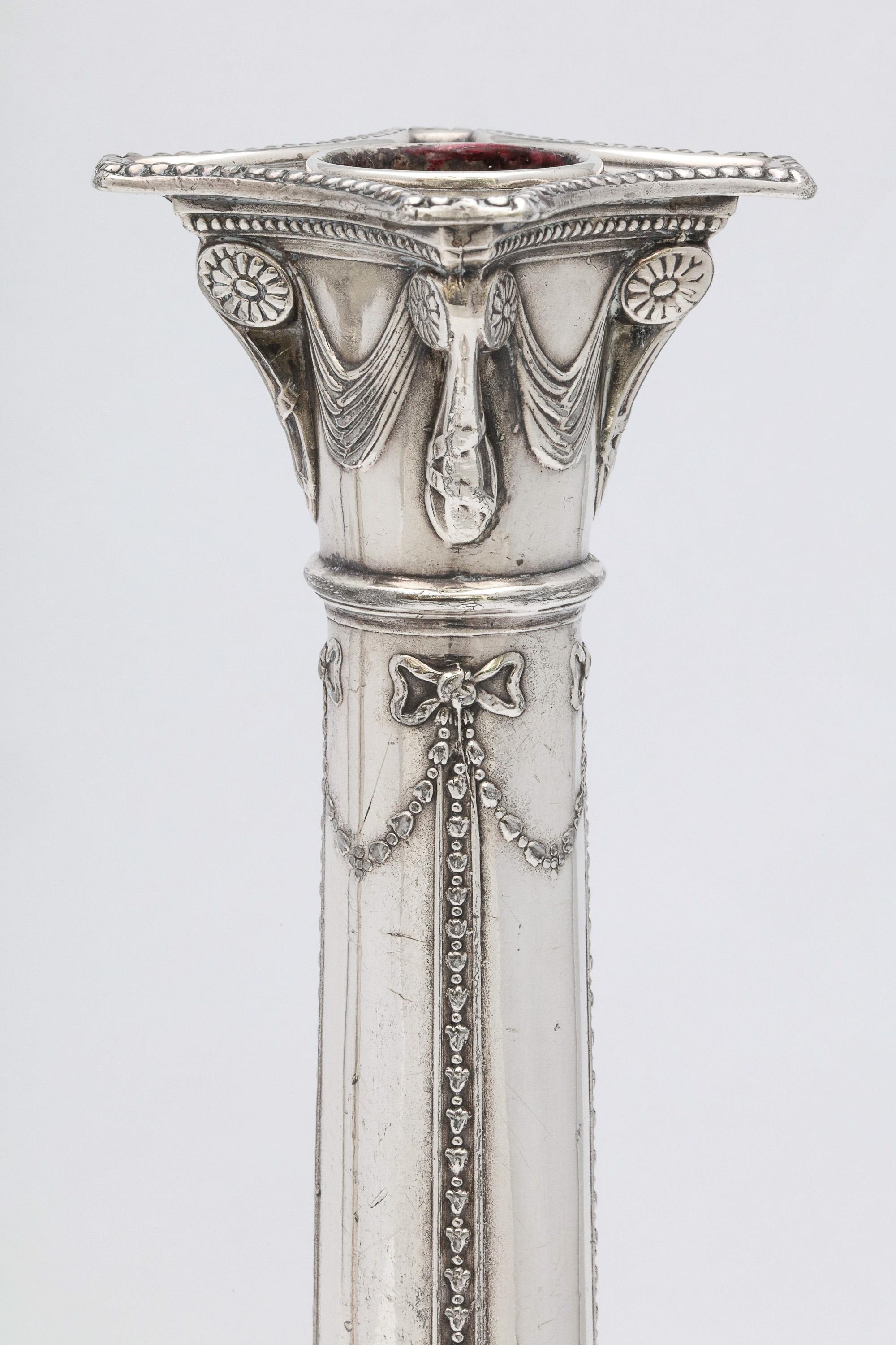 Pair of Adams-Style Sheffield Plated Column-Form Candlesticks 2