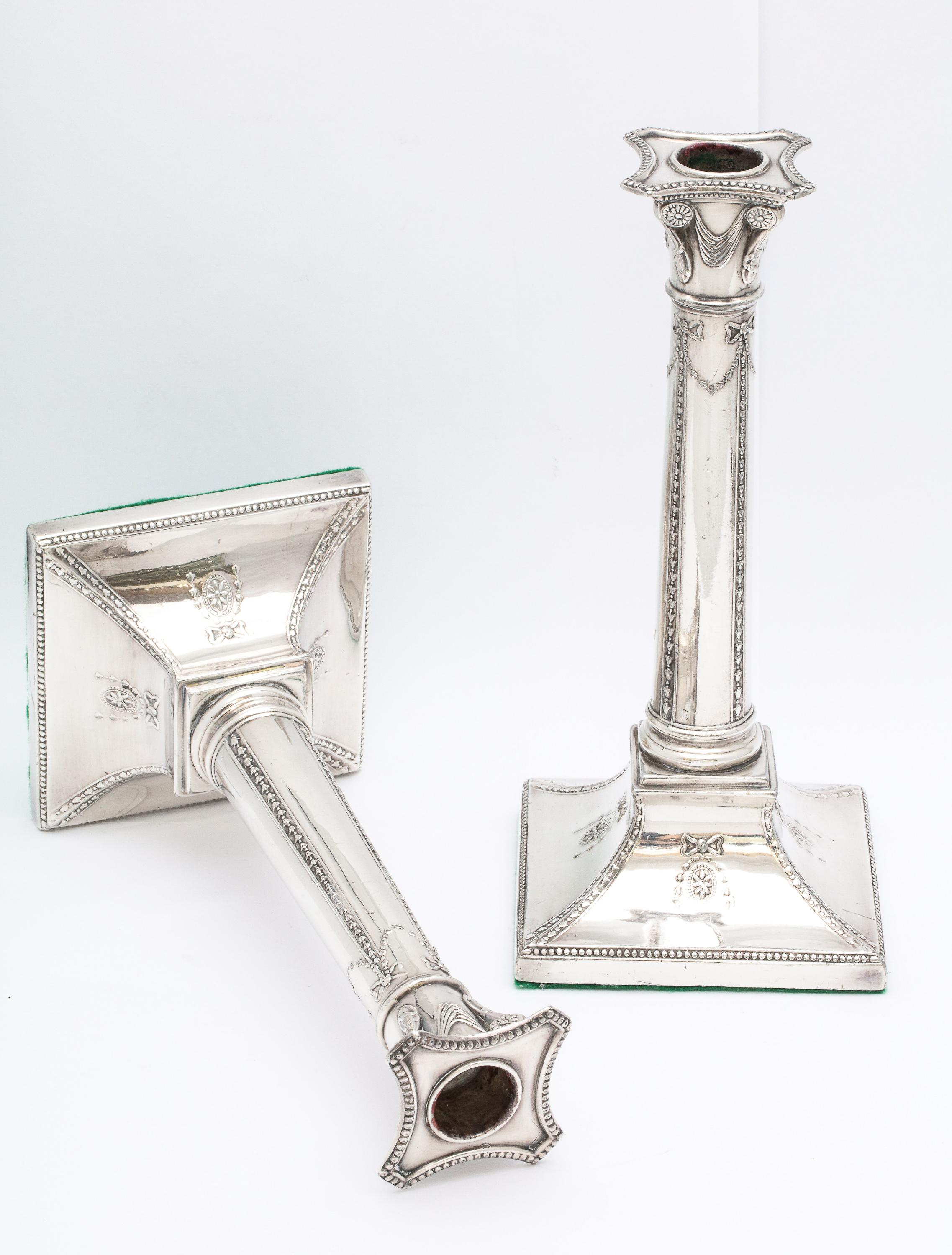 Pair of Adams-Style Sheffield Plated Column-Form Candlesticks 4