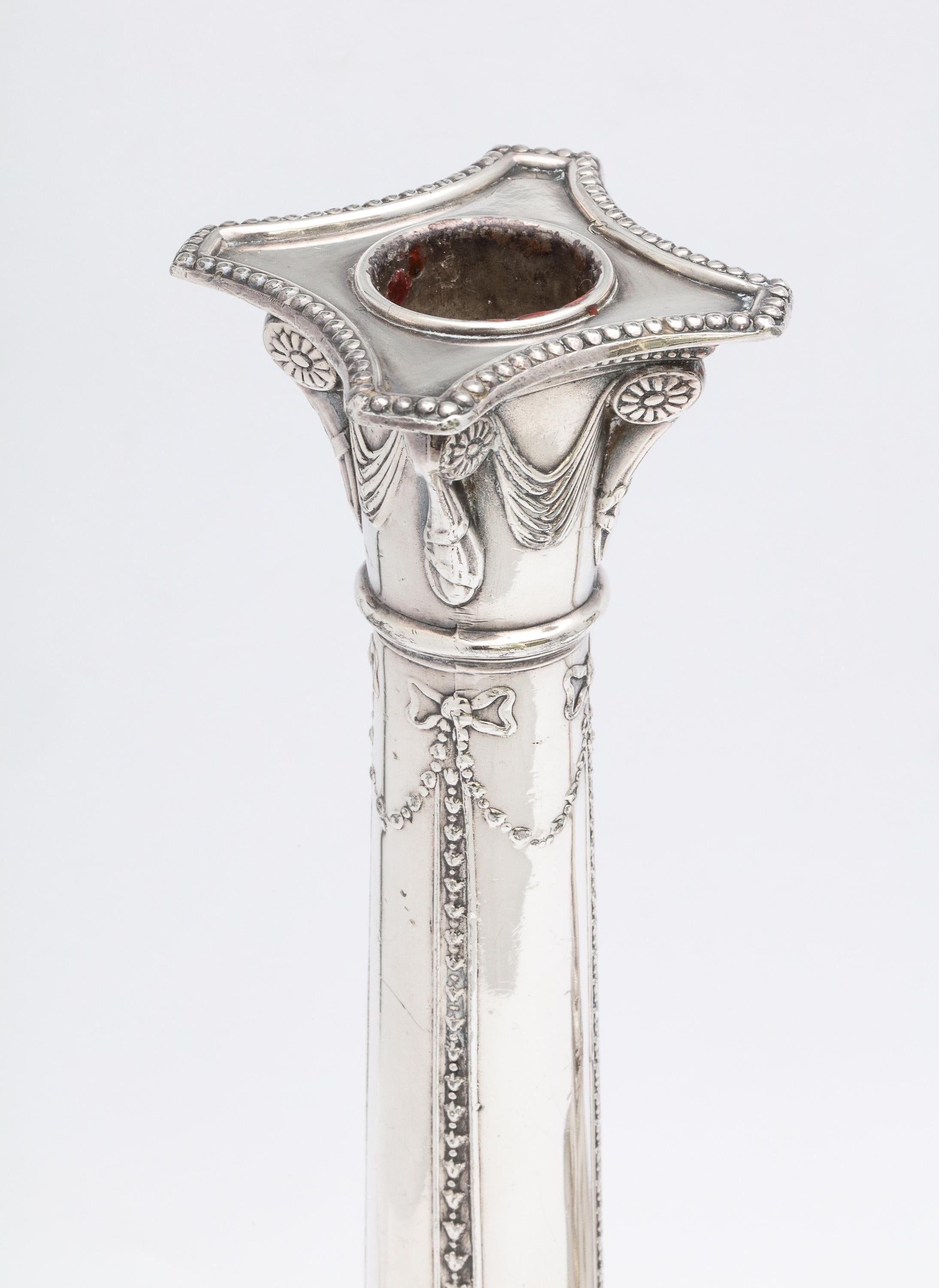 English Pair of Adams-Style Sheffield Plated Column-Form Candlesticks