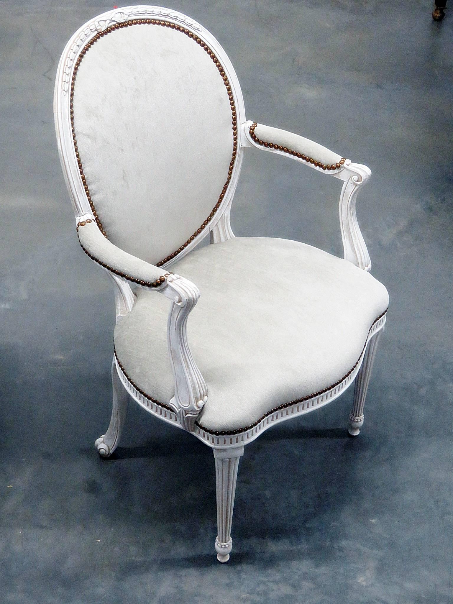 Wood Pair of Cameo Back Gustavian Swedish Paint Decorated Armchairs For Sale