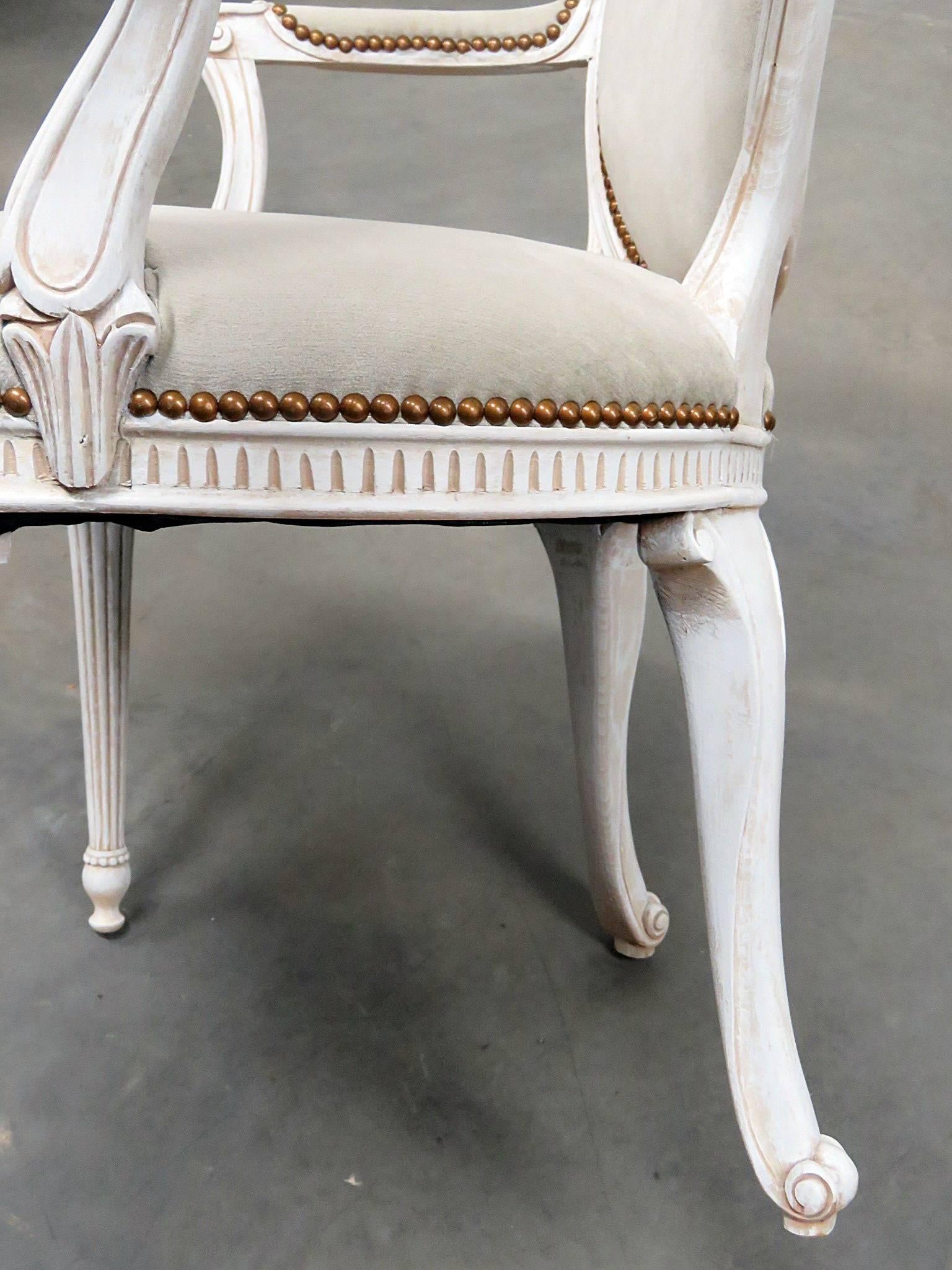 Pair of Cameo Back Gustavian Swedish Paint Decorated Armchairs For Sale 1