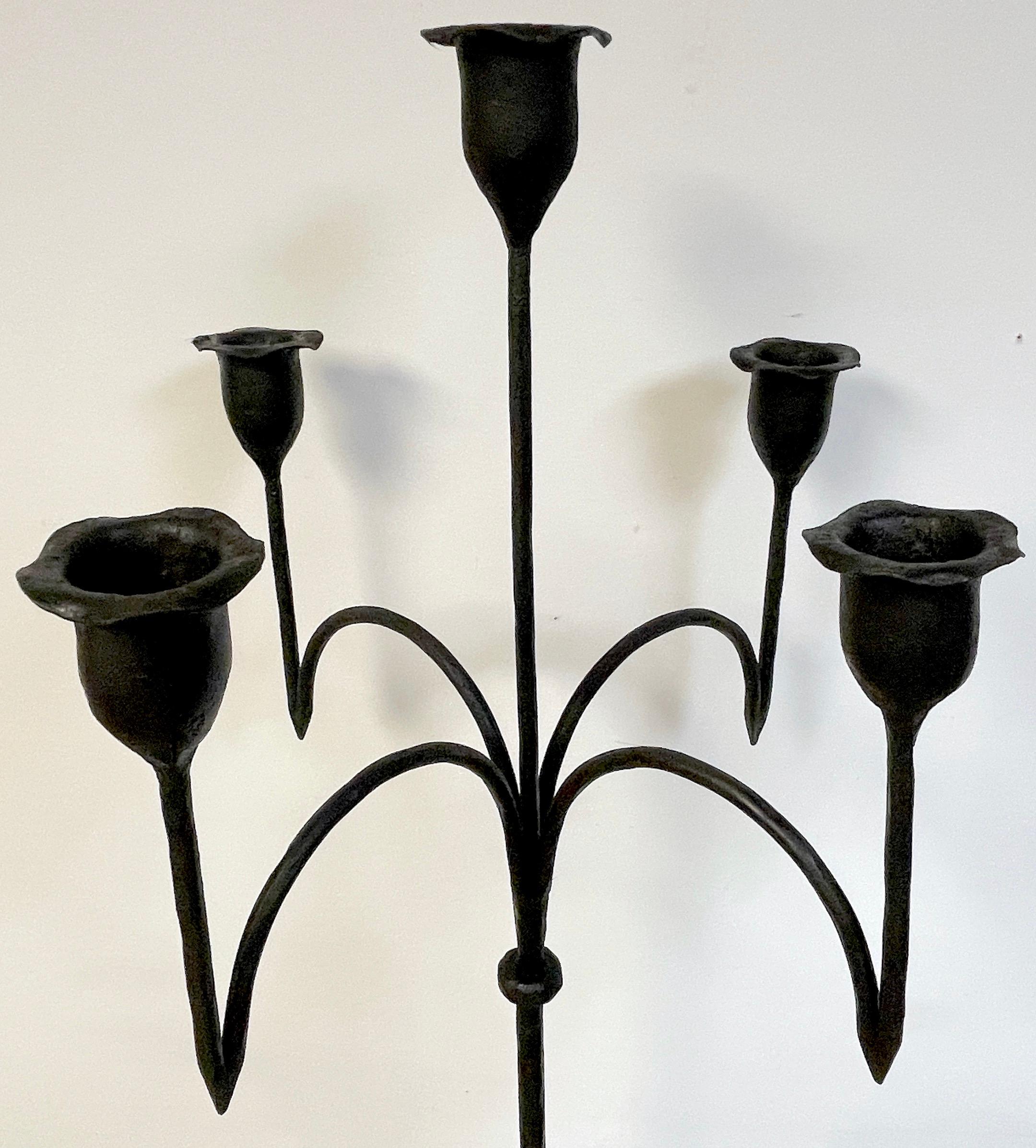 Spanish Colonial Pair of Addison Mizner, Attributed  Wrought Iron Floor Candelabra/ Torcheres