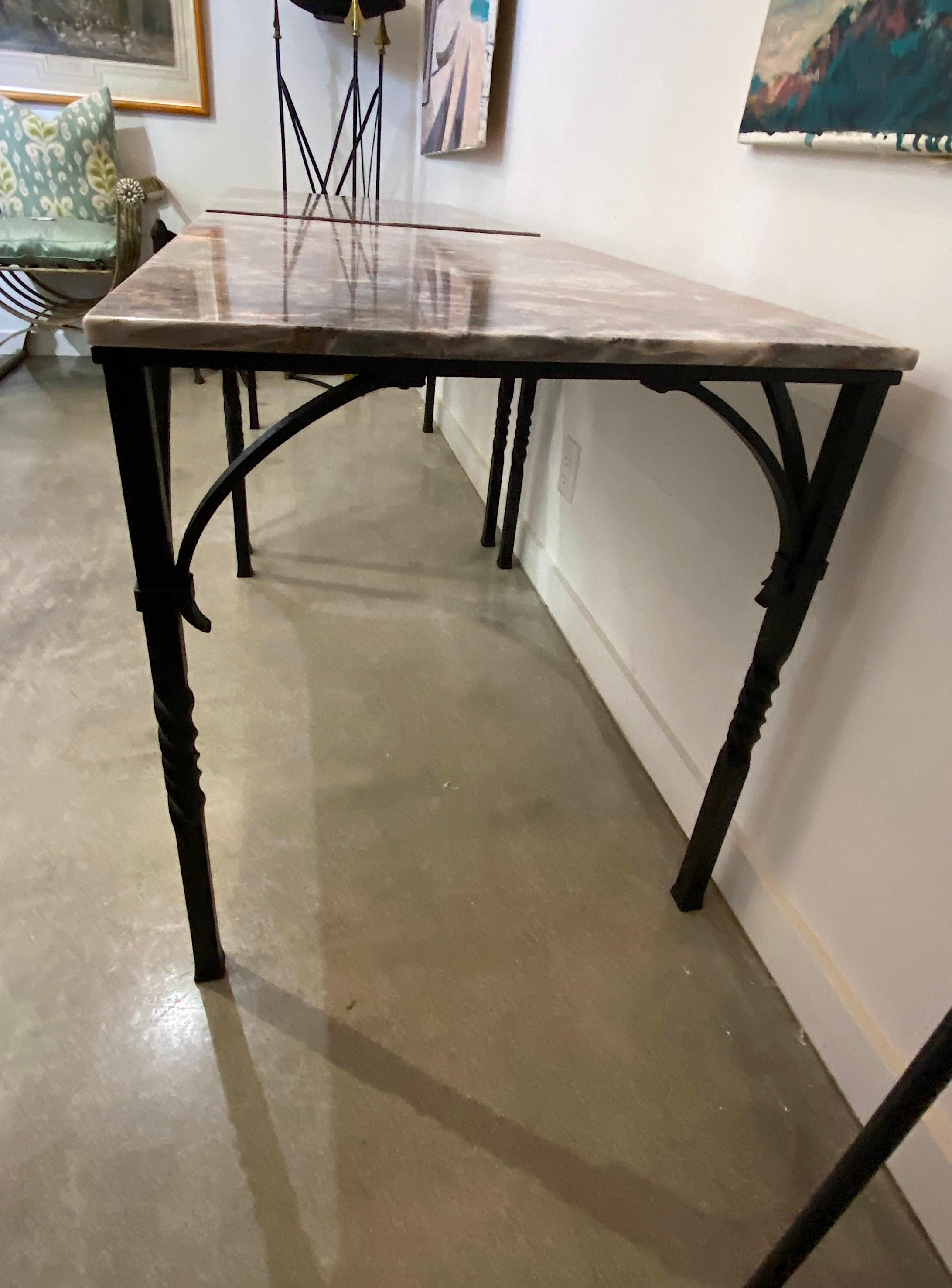 Pair of Addison Mizner Wrought Iron Console Tables For Sale 3