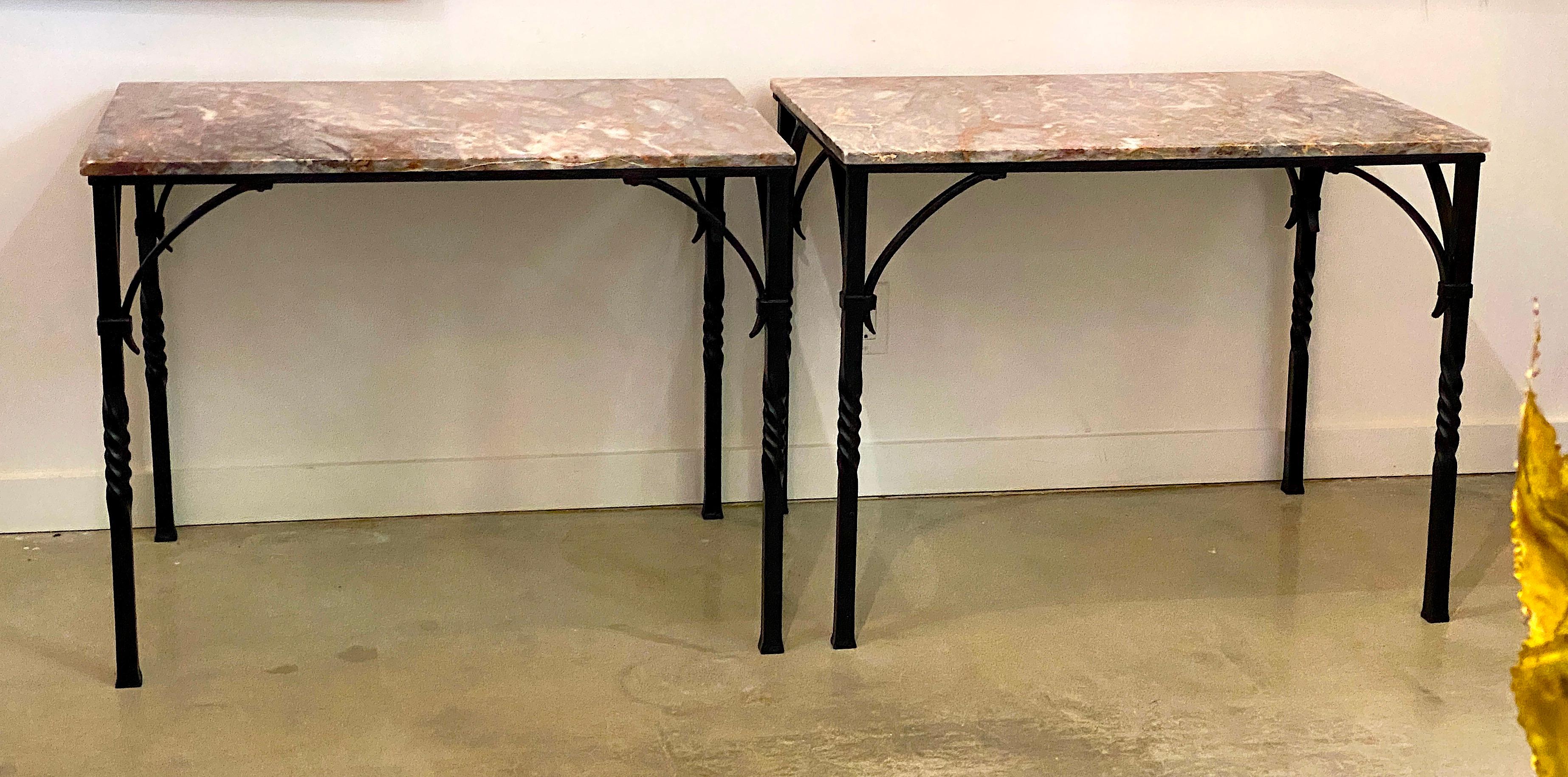 Pair of Addison Mizner Wrought Iron Console Tables For Sale 6