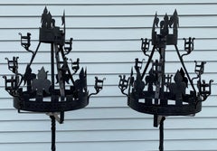 Pair of Addison Mizner Wrought Iron Floor Torchères circa 1920’s