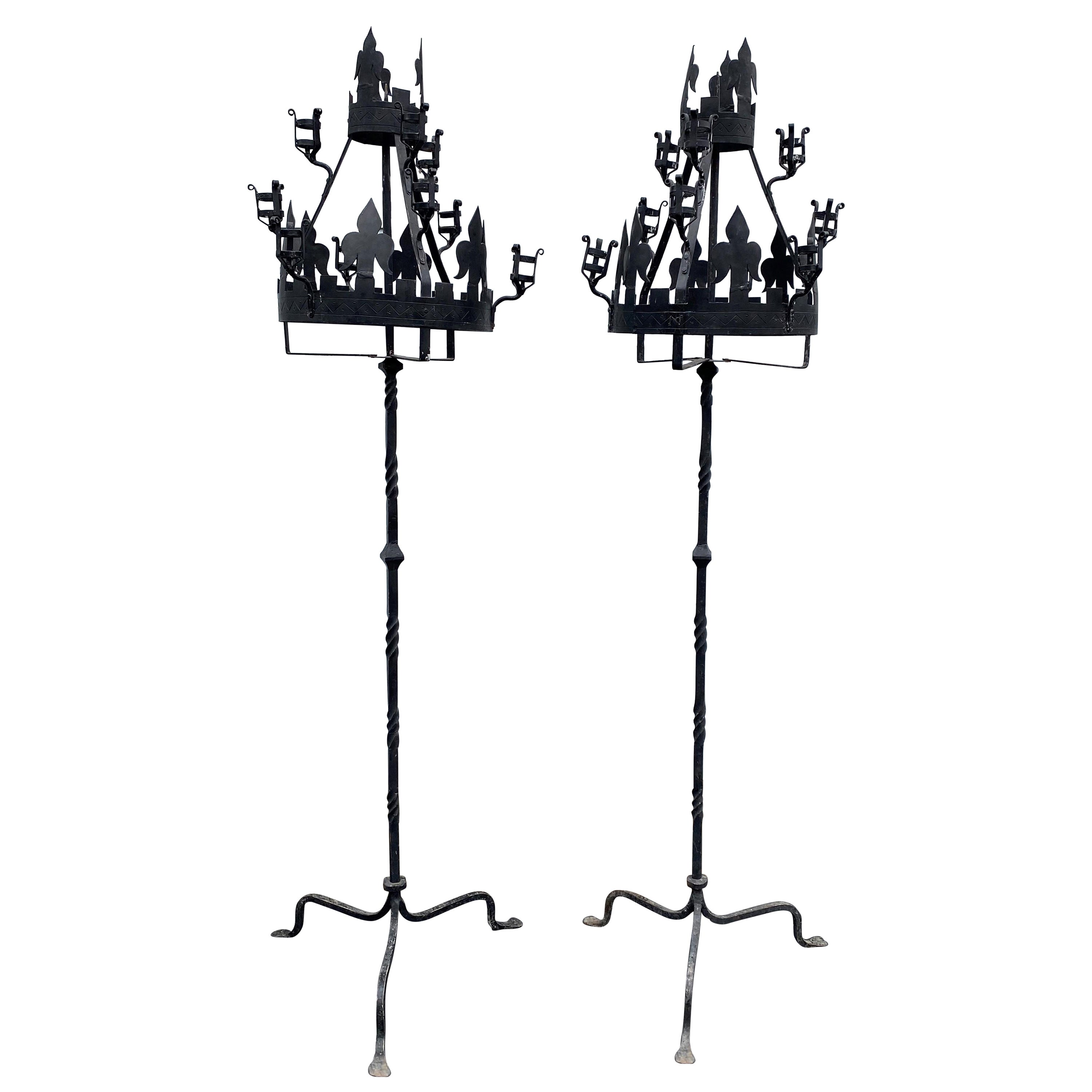 Pair of Addison Mizner Wrought Iron Floor Torchères circa 1920’s
