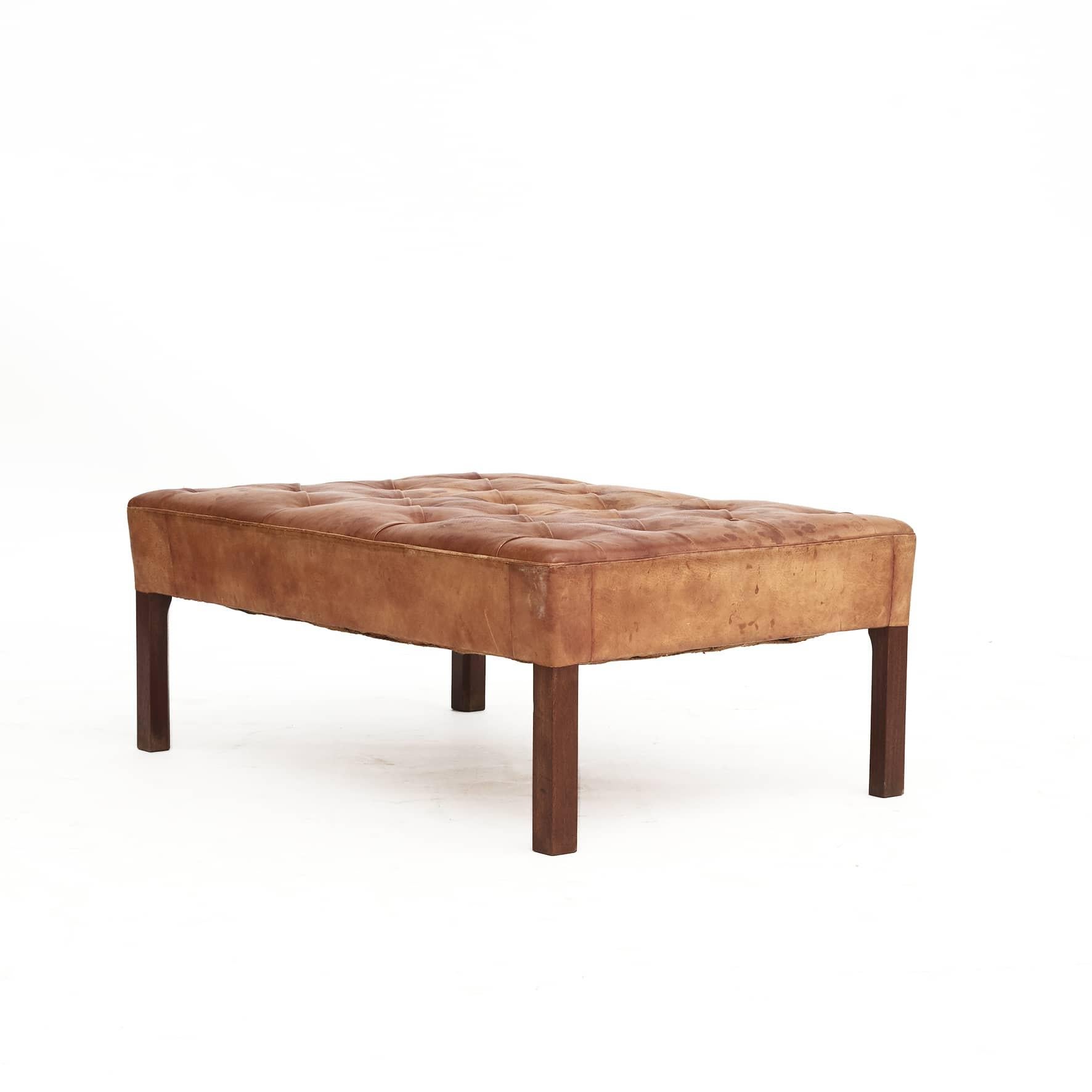 Pair of Addition Leather Sofas and a Low bench/stool By Kaare Klint 5
