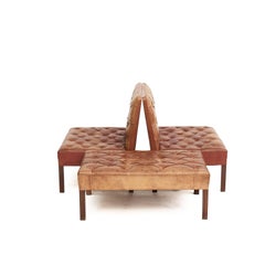 Pair of Addition Leather Sofas and a Low Bench/Stool by Kaare Klint
