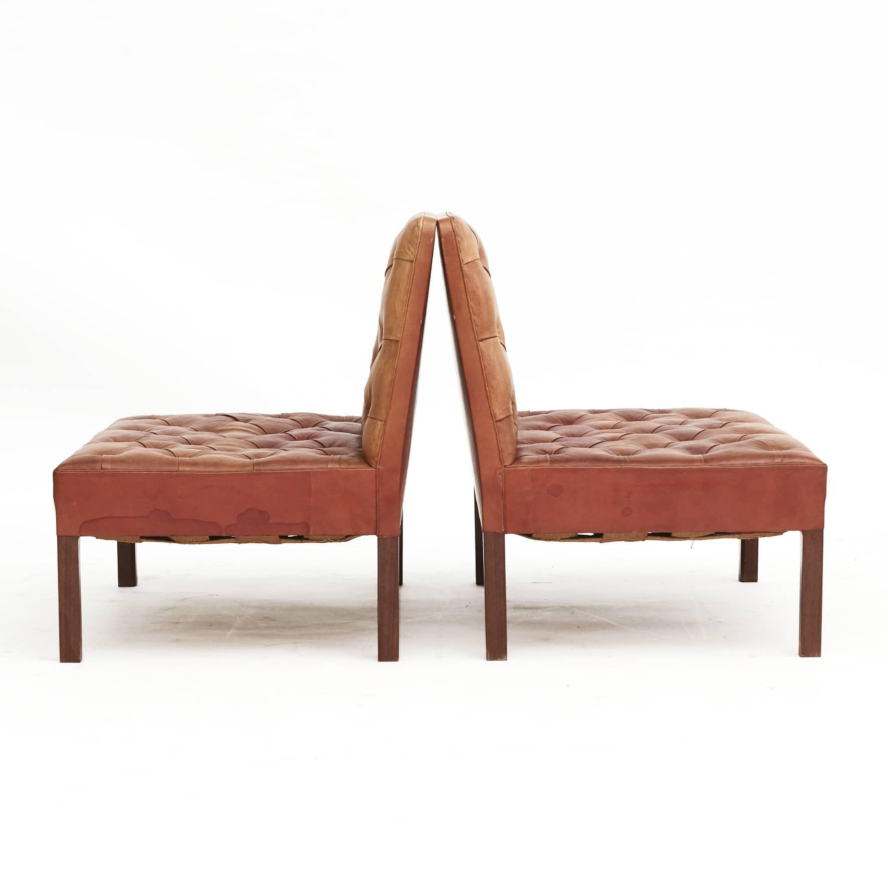 Pair of Addition Leather Sofas and a Low bench/stool By Kaare Klint In Good Condition In Kastrup, DK