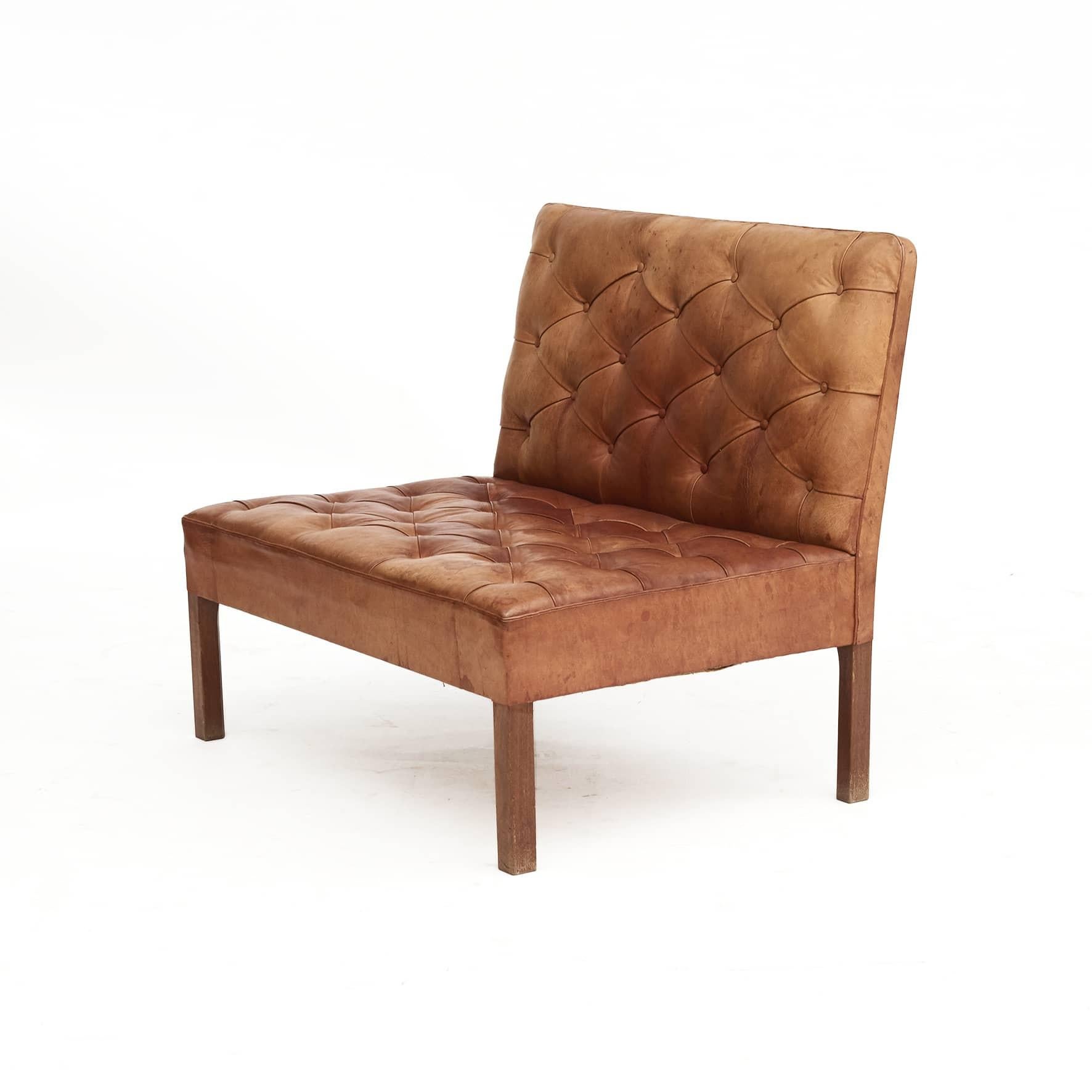 20th Century Pair of Addition Leather Sofas and a Low bench/stool By Kaare Klint