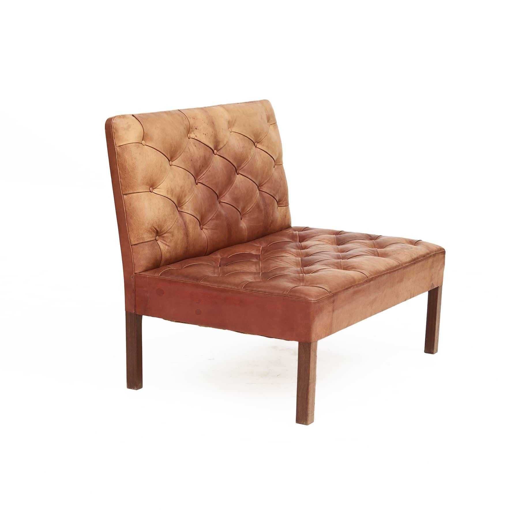 Pair of Addition Leather Sofas and a Low bench/stool By Kaare Klint 1
