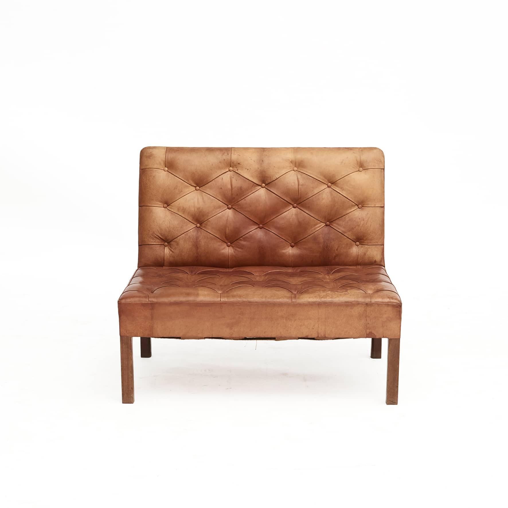 Pair of Addition Leather Sofas and a Low bench/stool By Kaare Klint 2