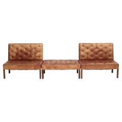 Pair of Addition Leather Sofas and a Low Bench/Stool by Kaare Klint