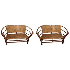 Pair of Adirondack Old Hickory 2 Seat Sofa Settee with Woven Splint Seat & Back