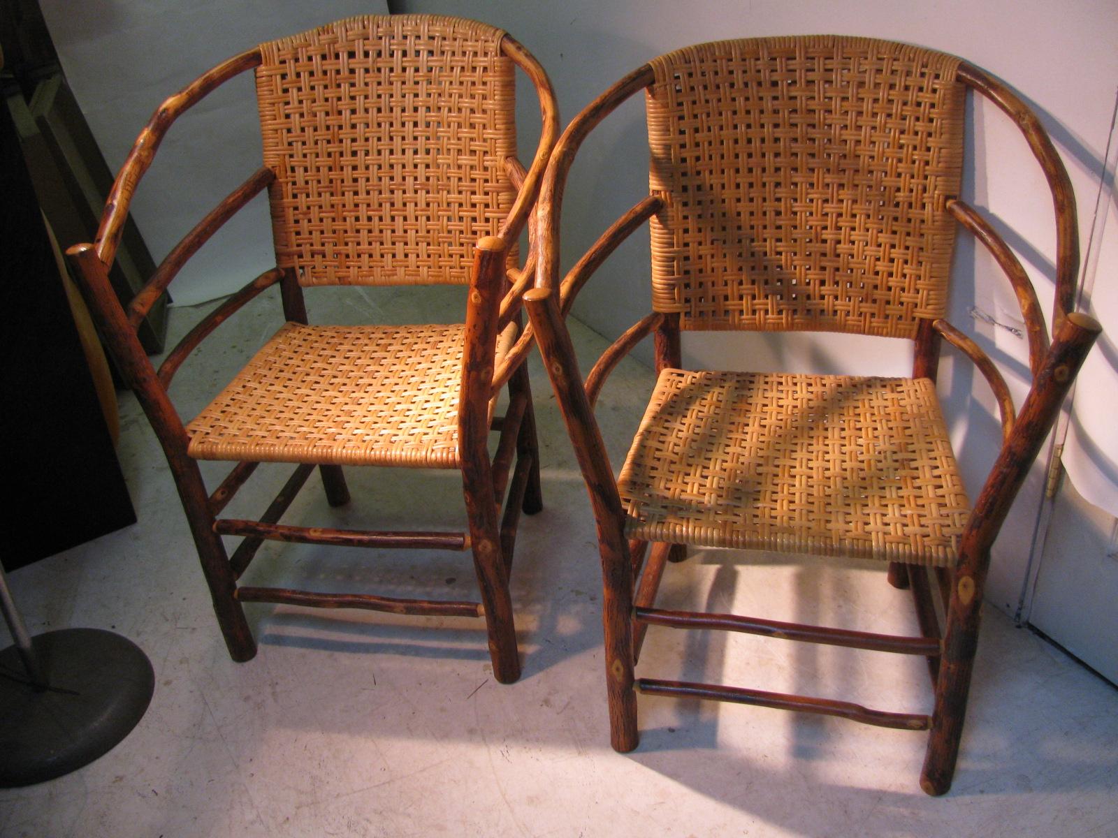 Pair of Adirondack Old Hickory Chairs with Split Reed Seats Backs In Good Condition In Port Jervis, NY