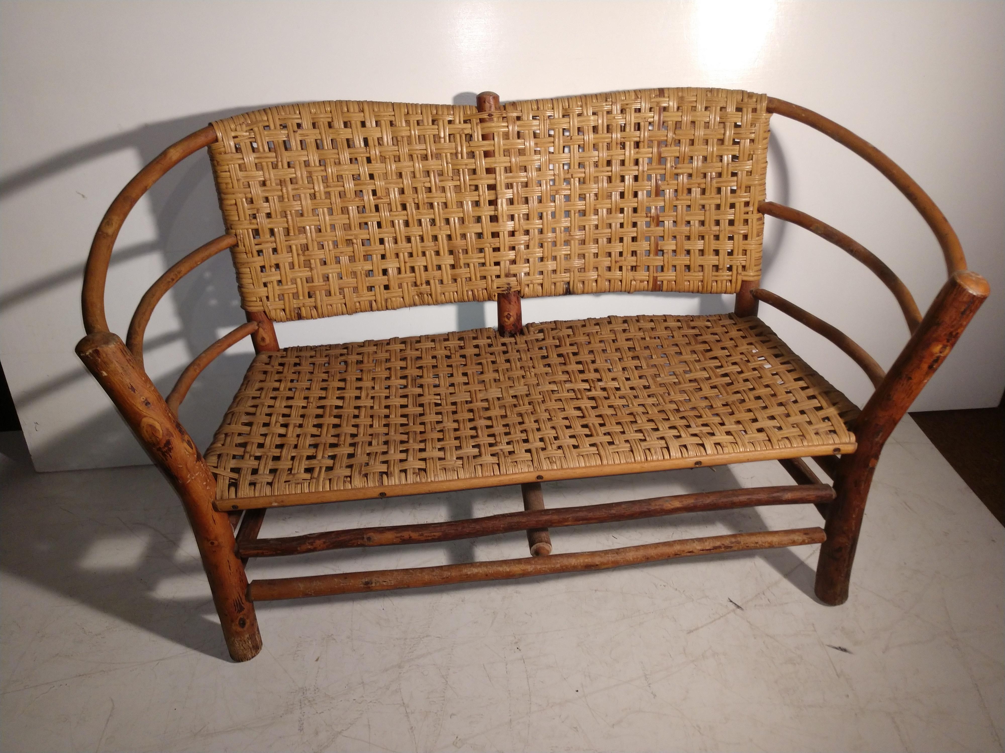 Pair of Adirondack Old Hickory 2 Seat Sofa Settee with Woven Splint Seat & Back 7