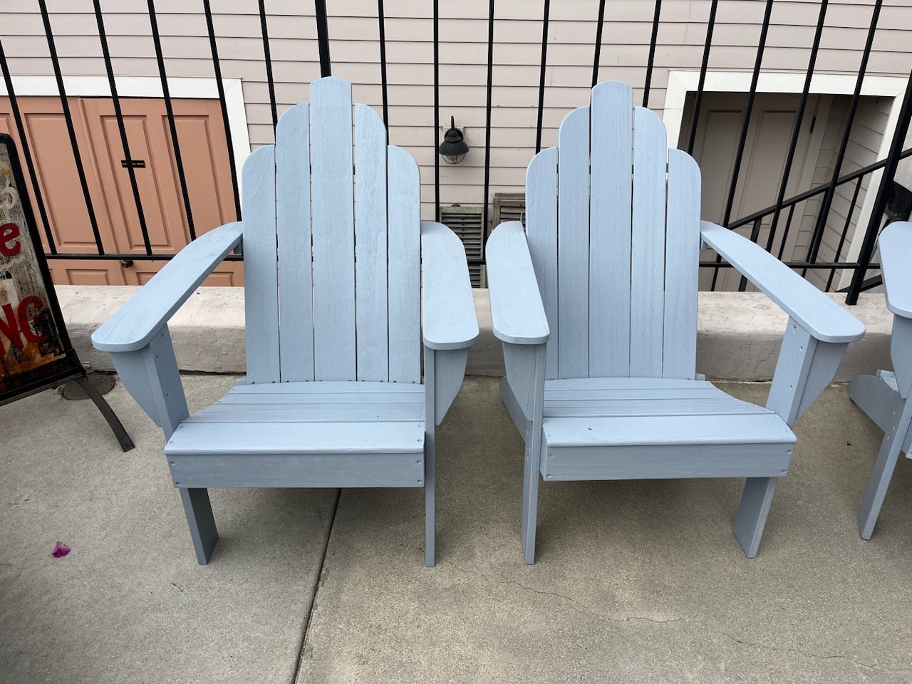 Adirondack chairs from the 1960s set of two for 1495, both sets at 2495.
hand painted made from wood great for out door patio. Very comfortable. 