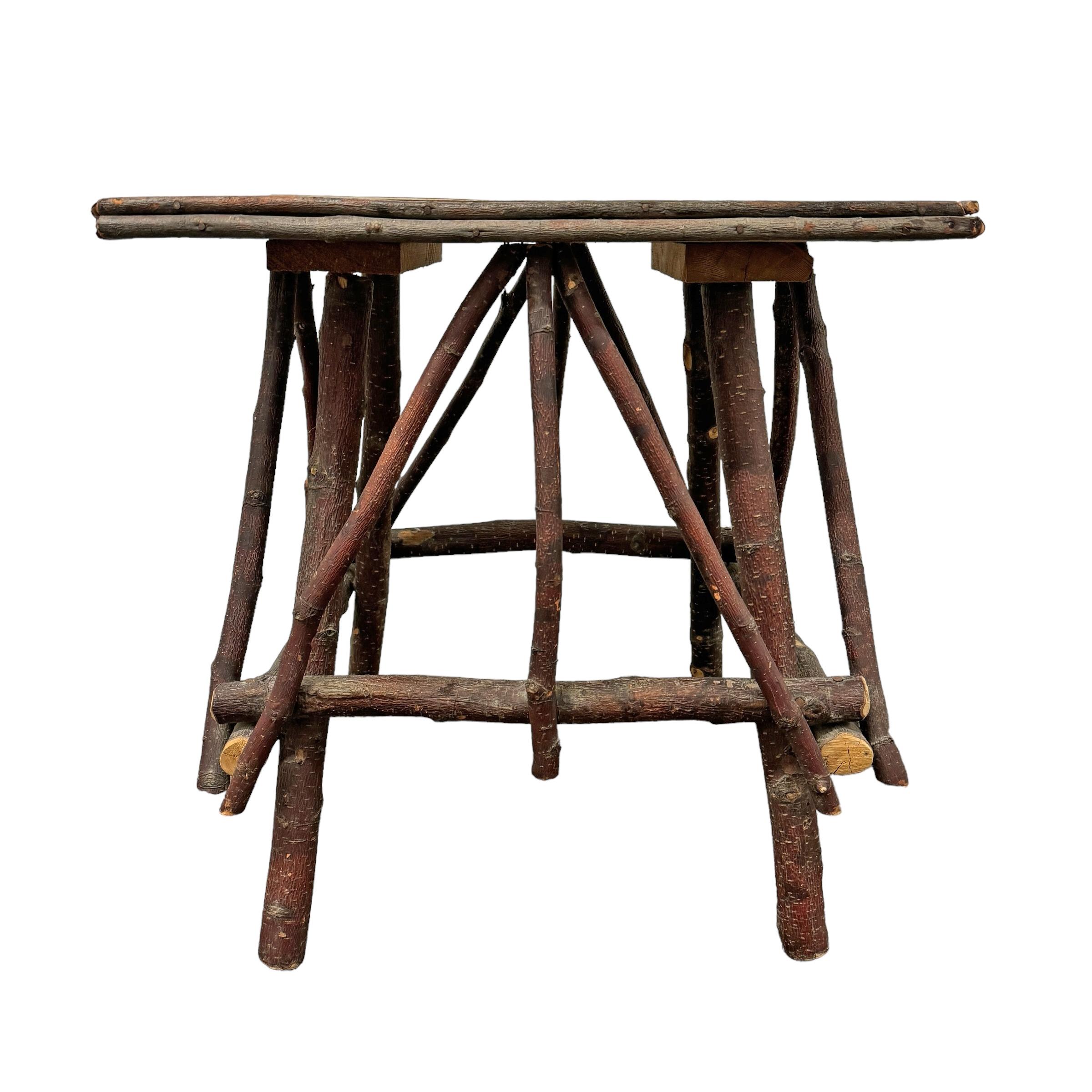 Wood Pair of Adirondack Twig Side Tables For Sale