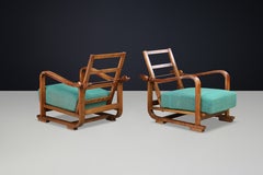 Pair of Adjustable Art Deco Lounge Chairs, Prague 1930s, Solid Walnut