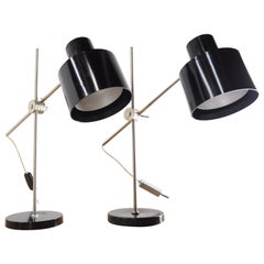 Pair of Adjustable Black Bakelite Industrial Table Lamps / Czechoslovakia, 1970s